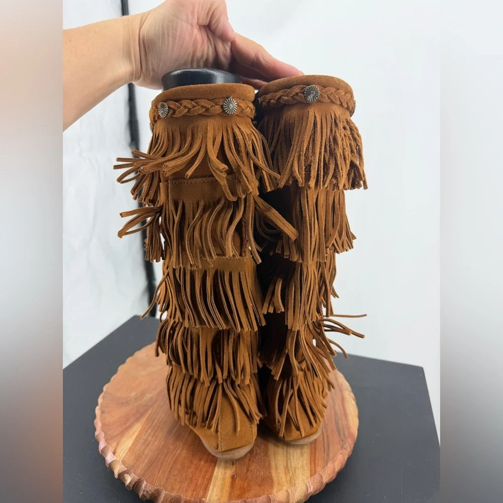 Minnetonka Tan Suede Fringe Over-the-Knee Boots